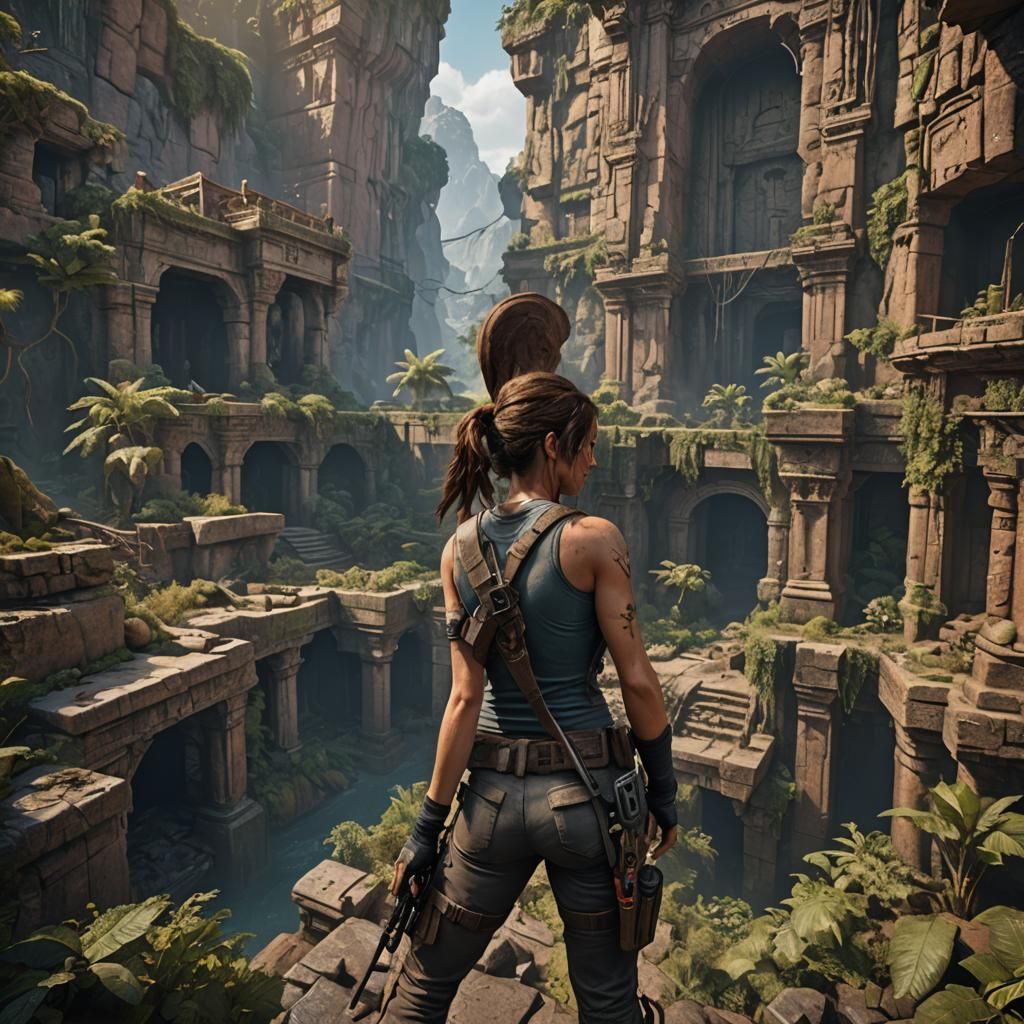 Detailed Matte Painting of Lara Croft in Unreal Engine