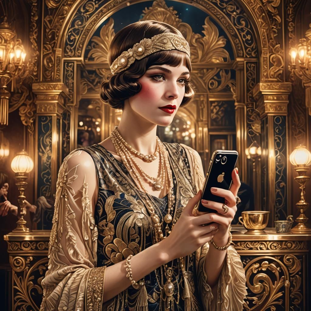 Flapper iPhone Ad in Art Nouveau Style