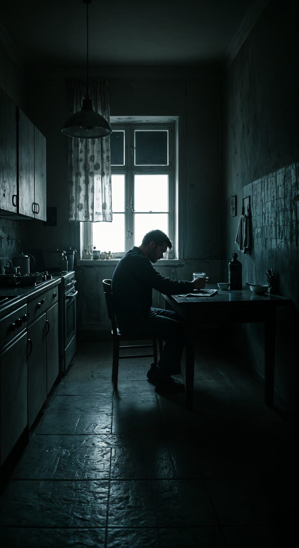 Silhouetted Man in a Haunting Post-Soviet Kitchen Scene