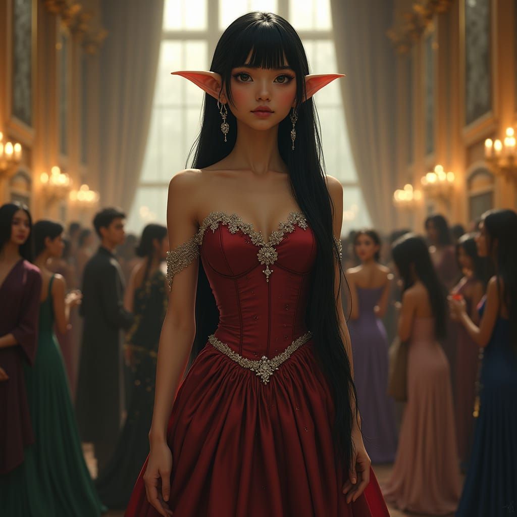 Ethereal Young Lady Elf in Art Nouveau Style