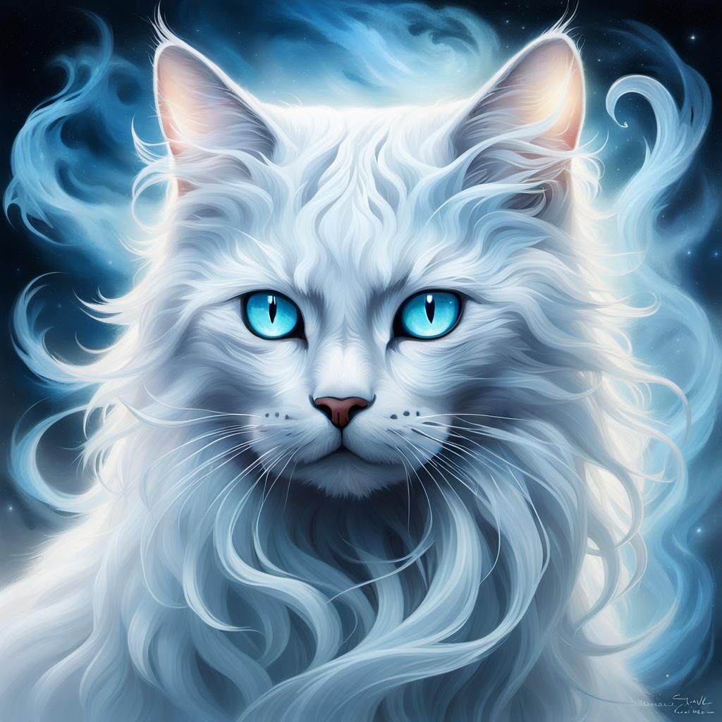 Ethereal Cat in Mystical, Atmospheric Landscape