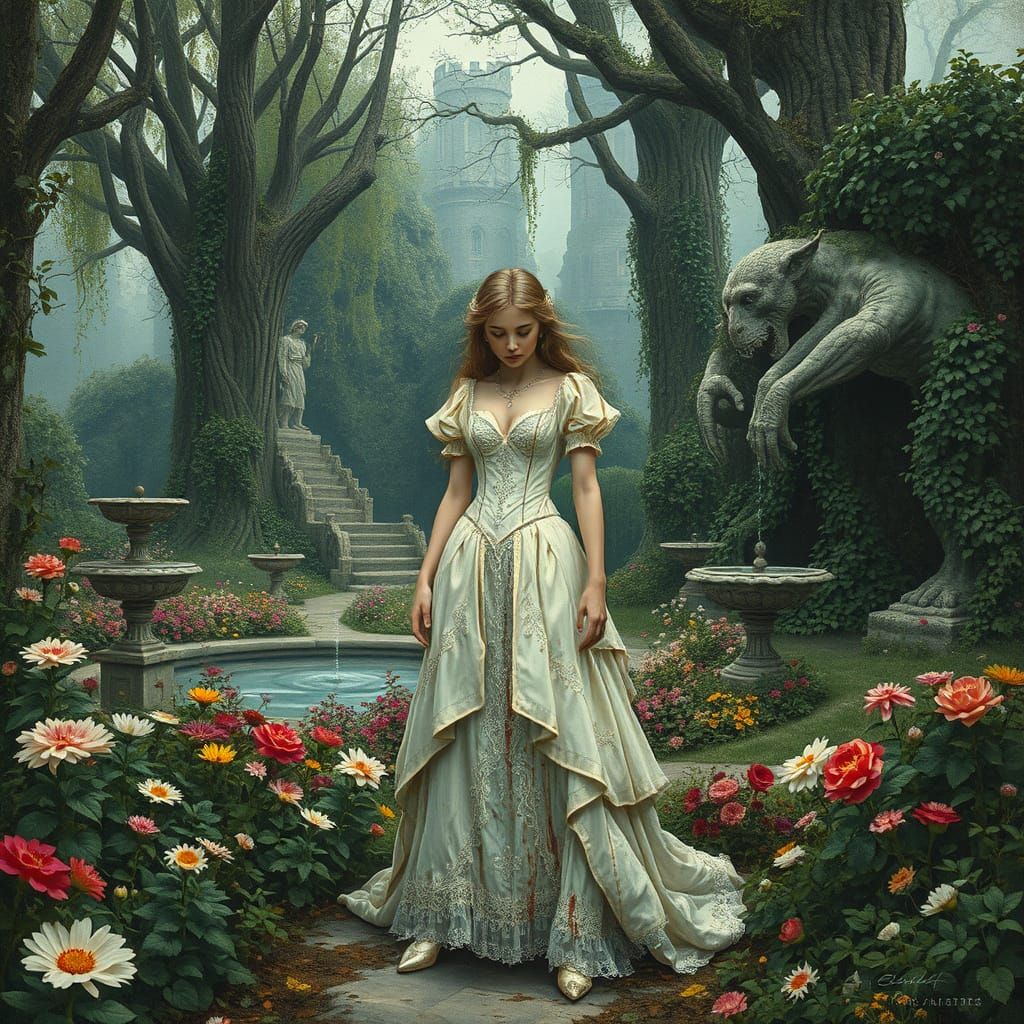 Enchanted Romanticism Castle Gardens with Tattered Princess