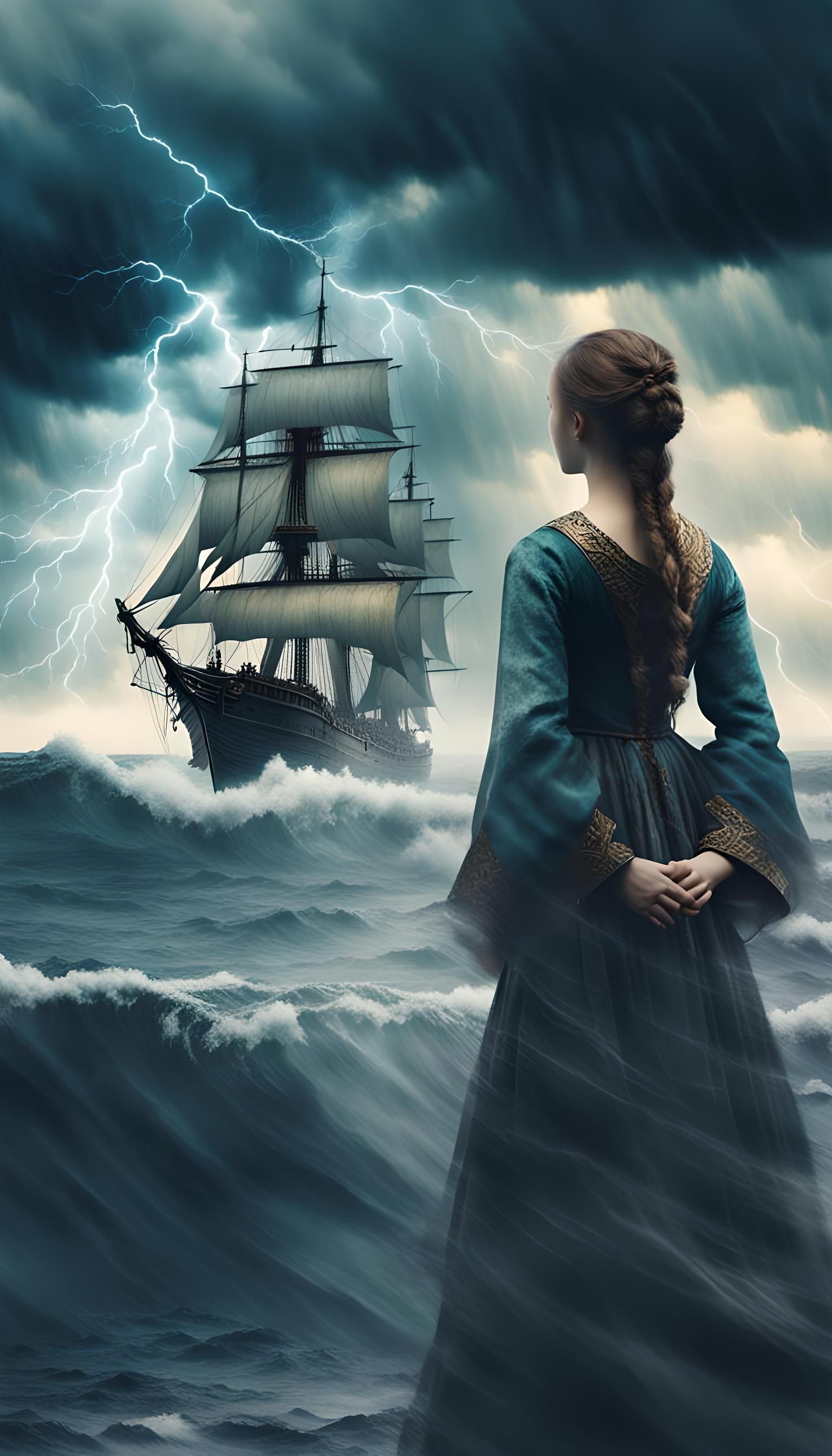 Stormy Seas Frigate with Medieval Double Exposure