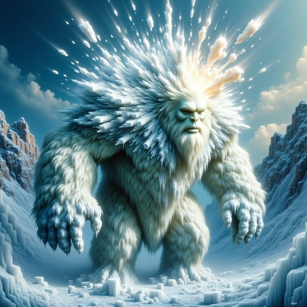 Exploding Yeti in Snowy Mountain Range
