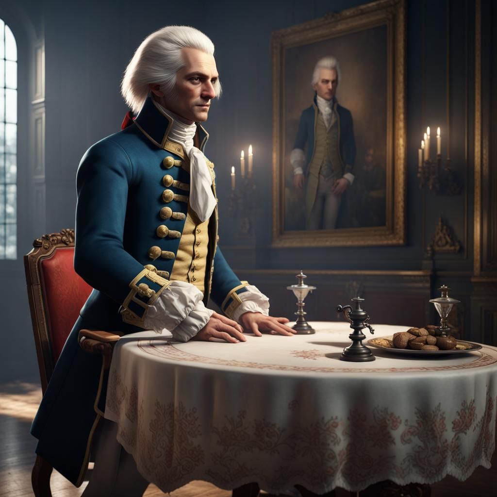 Maximilien Robespierre sits to take his simple repast, thinking through his next speech to the Assembly