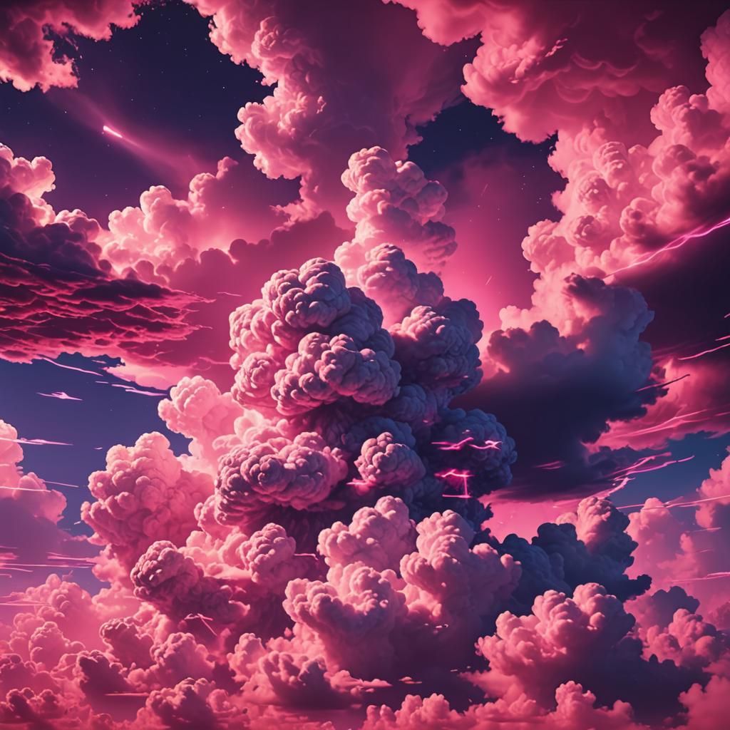 Pink Clouds Background in Synthwave Neon Retro Style