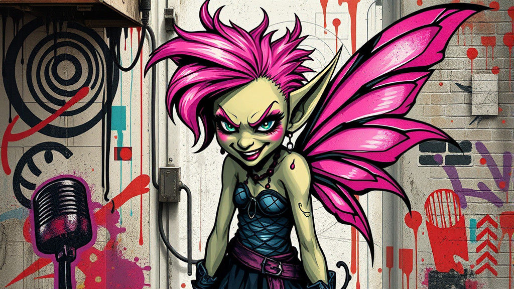 Punk Rock Fairy Elf in Urban Street Art Style