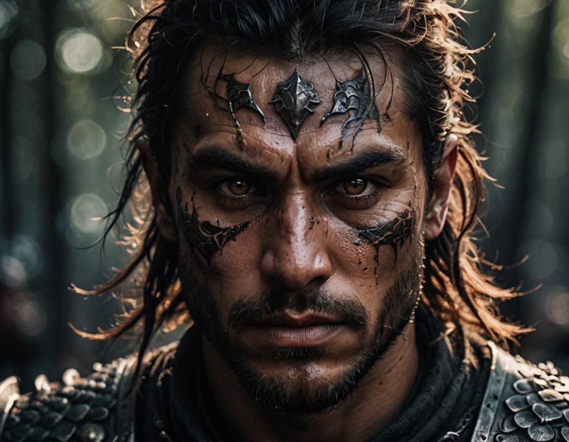 Dragon Marked Warrior Portrait in Dark Fantasy Style