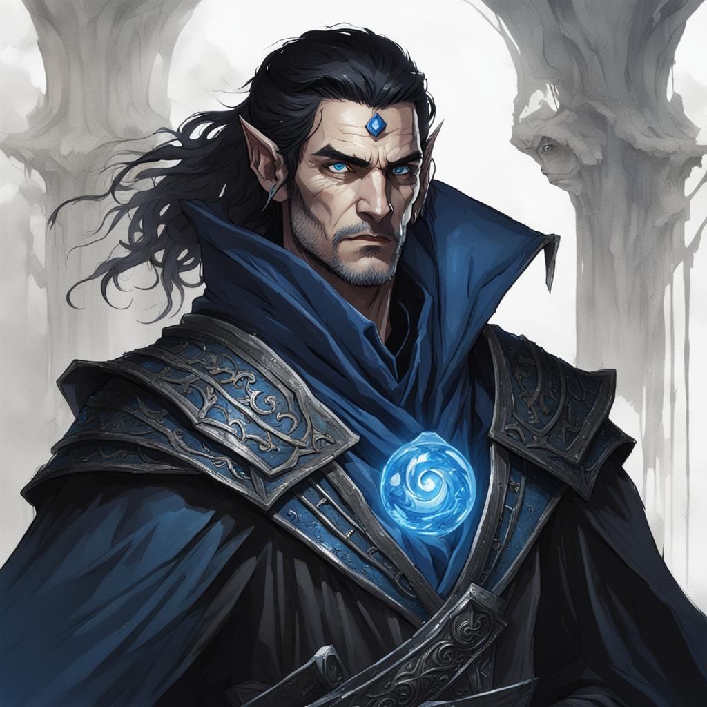 Half-Elf Rogue in Black Robes