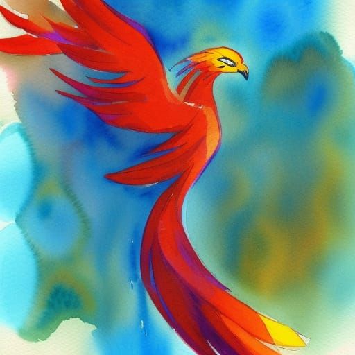 Watercolor Phoenix in Flight