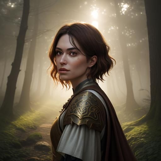 Woman in Medieval Clothing in Forest, Splash Art