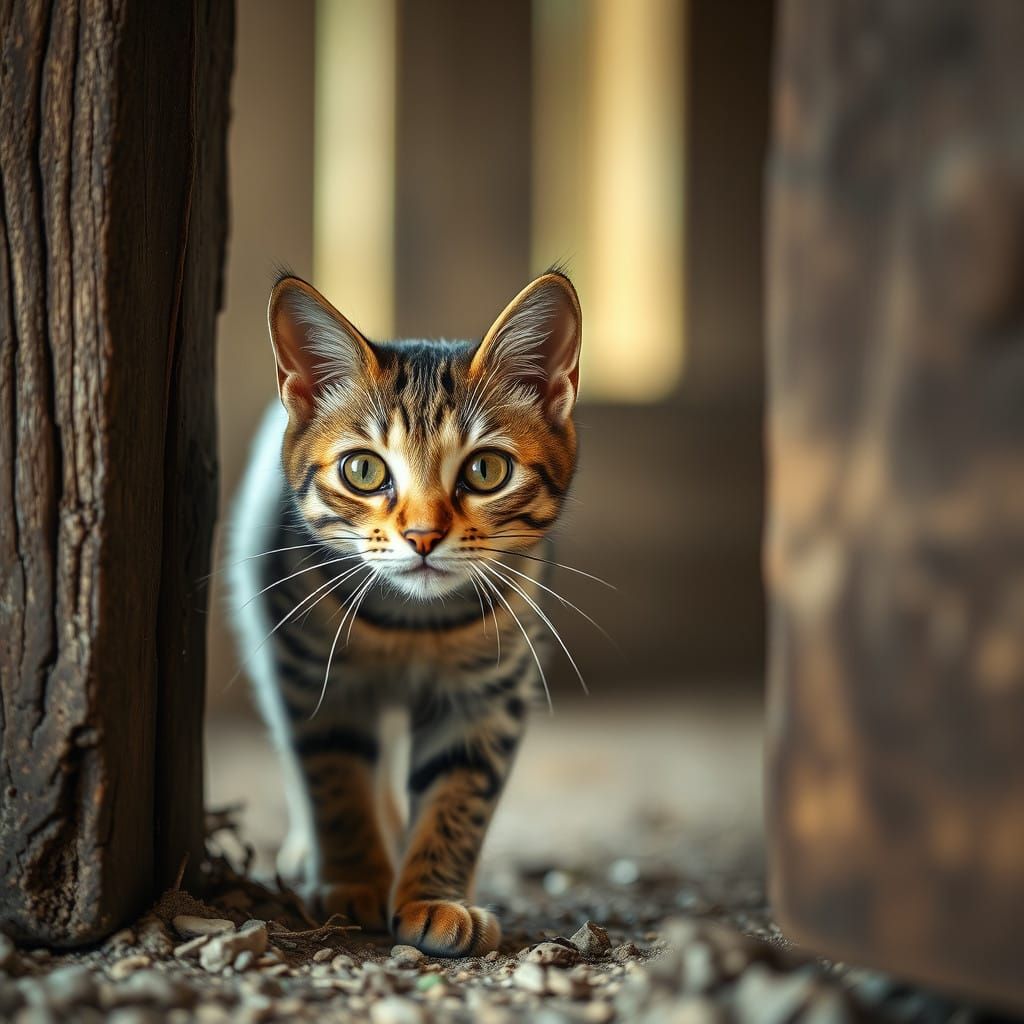 Realistic Tabby Cat in a Rustic Barn Scene