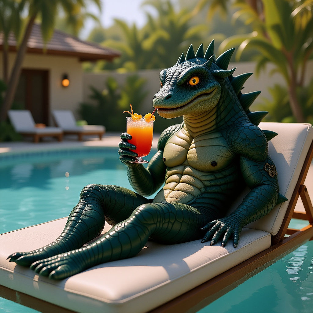 Creature from the Black Lagoon Relaxing by the Pool