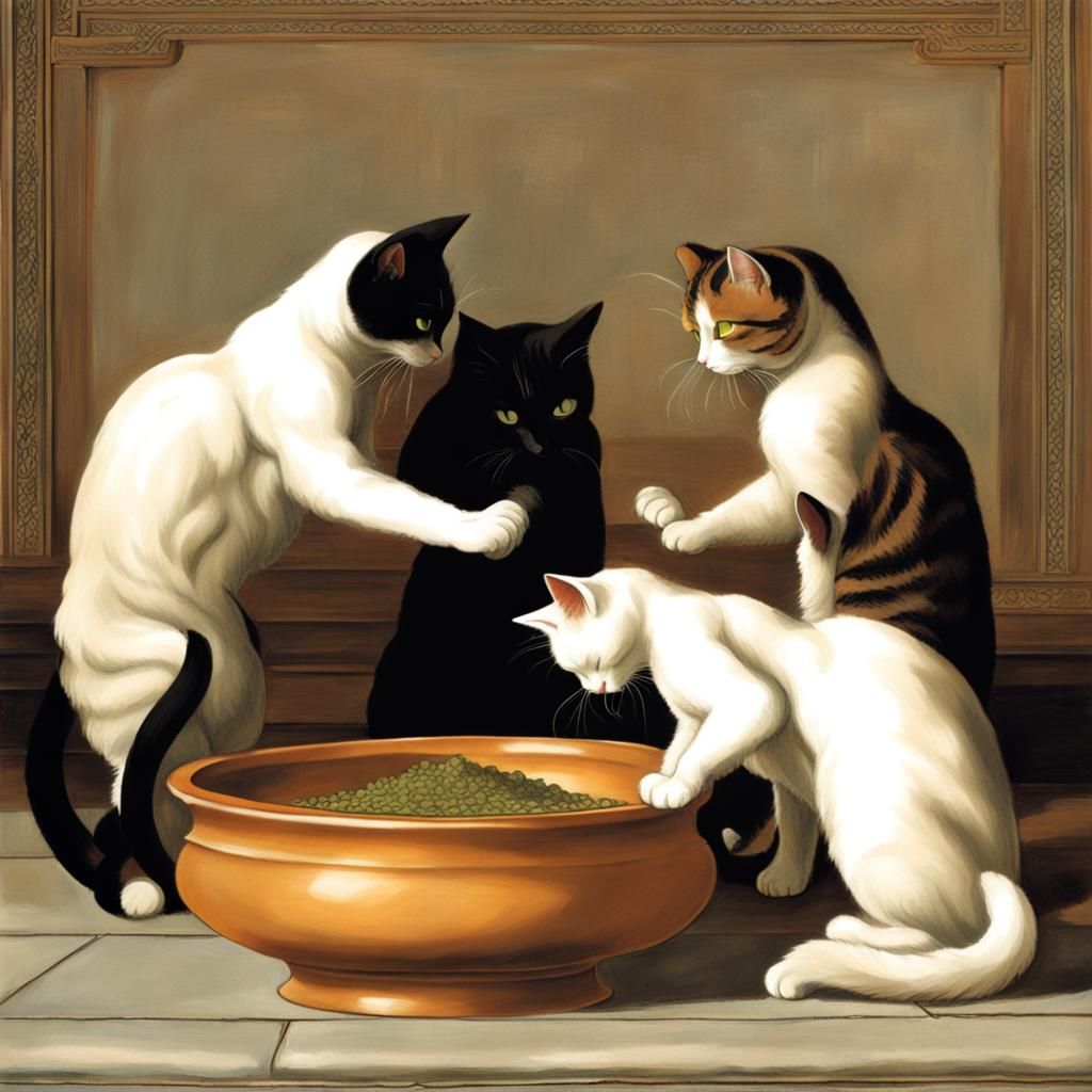 Cats Worship Catnip Statue in Renaissance Style