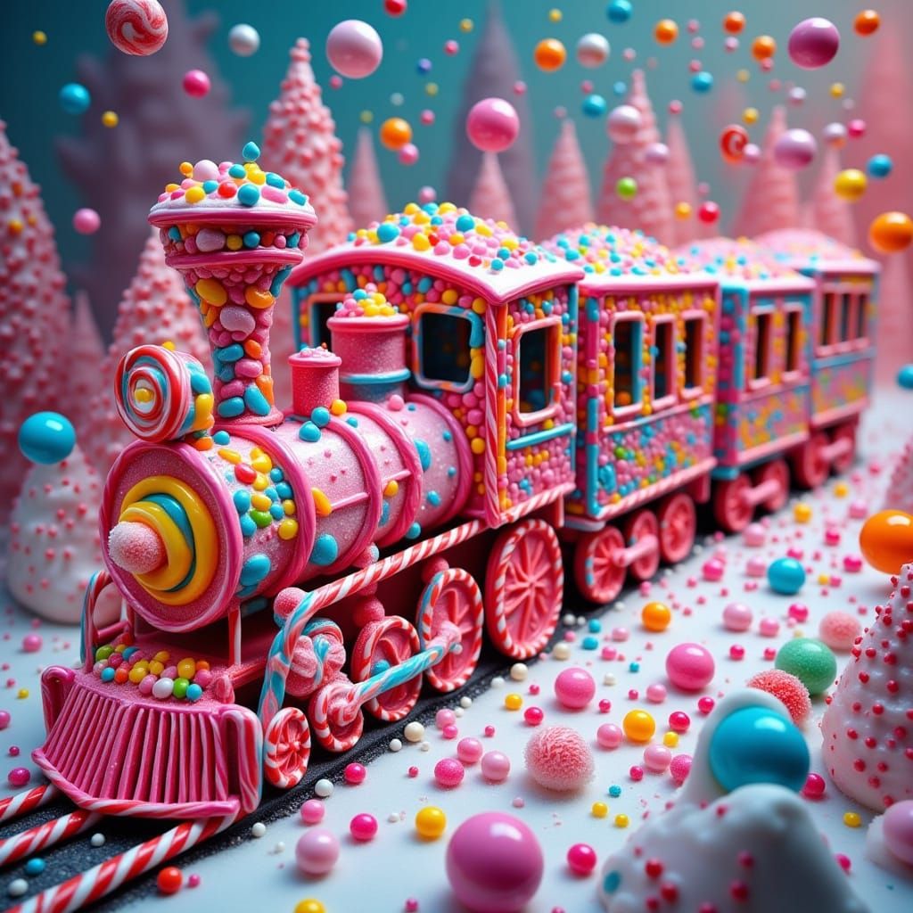 Whimsical Candy Train in Vibrant Digital Art Style