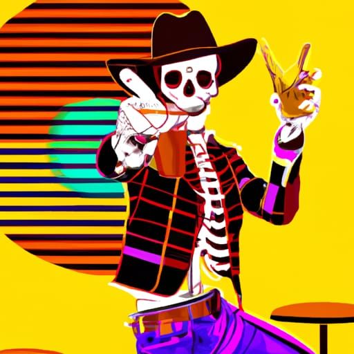 Skeleton Cowboy with Finger Gun in Pop Art Style