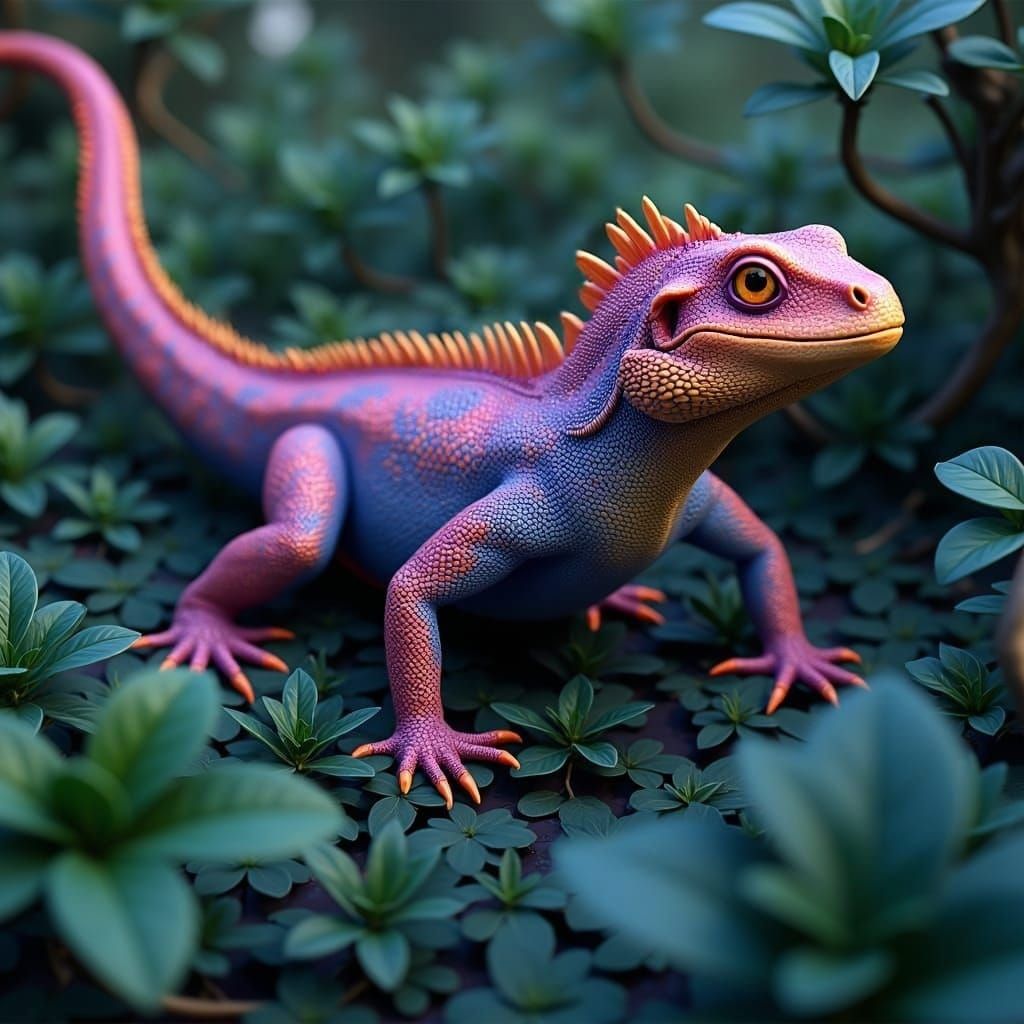 Lizard Camouflaged with Iridescent Skin: 3D Illustration