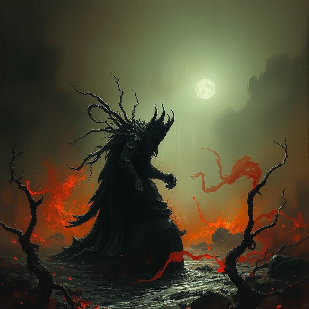 Horror Scene: Mortality in Shadow, Engraving Style