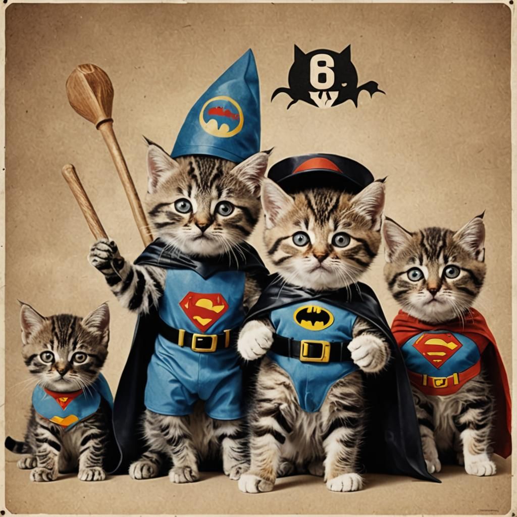 Kittens as Superhero Movie Stars in Retro Poster