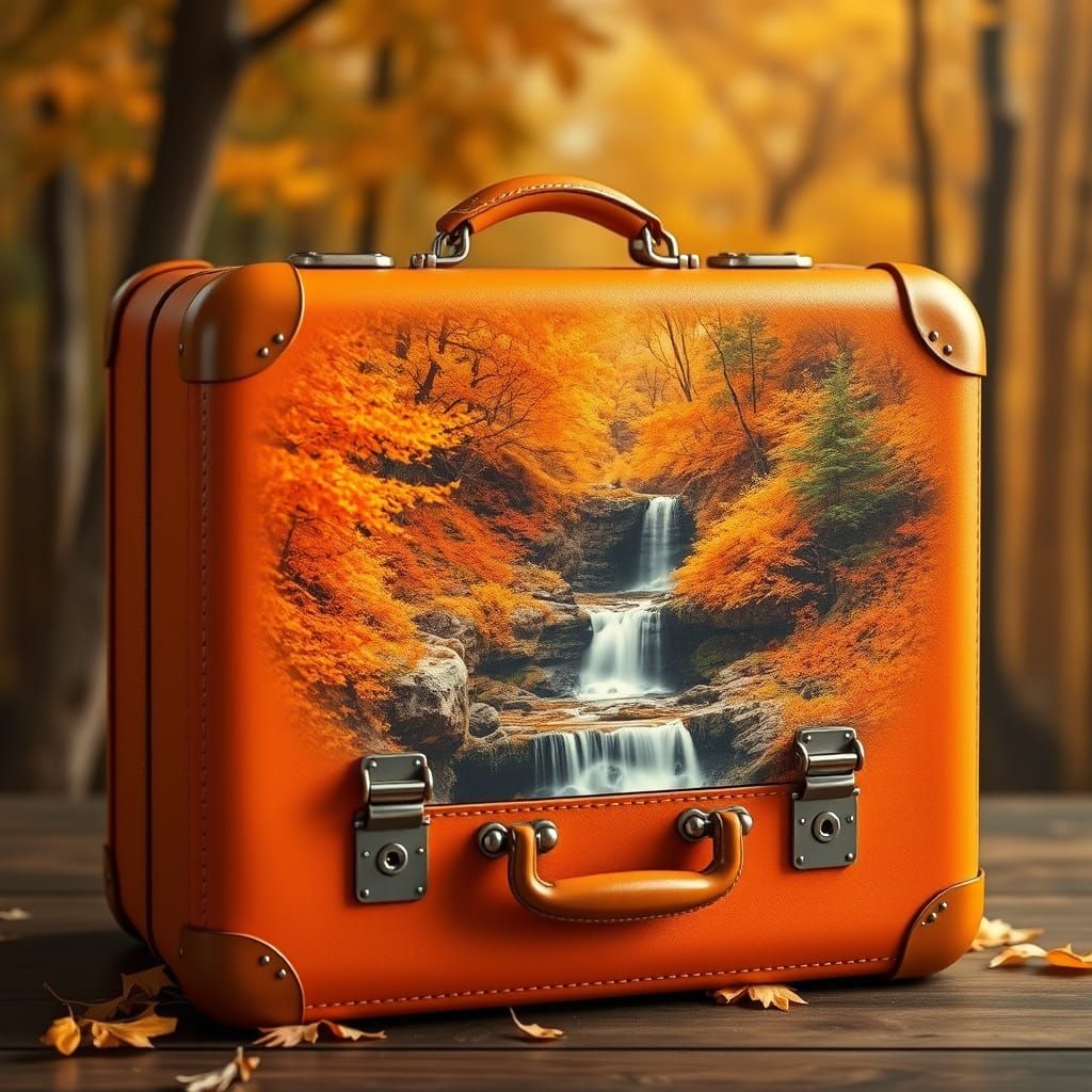 Victorian Suitcase with Autumn Forest Scene