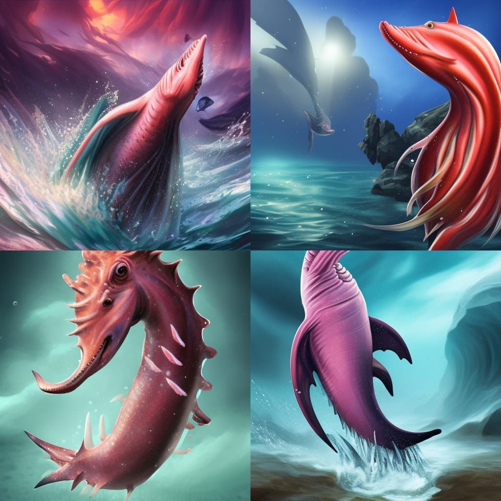 Goblin Shark Seahorse in Hyperrealistic Splash Art