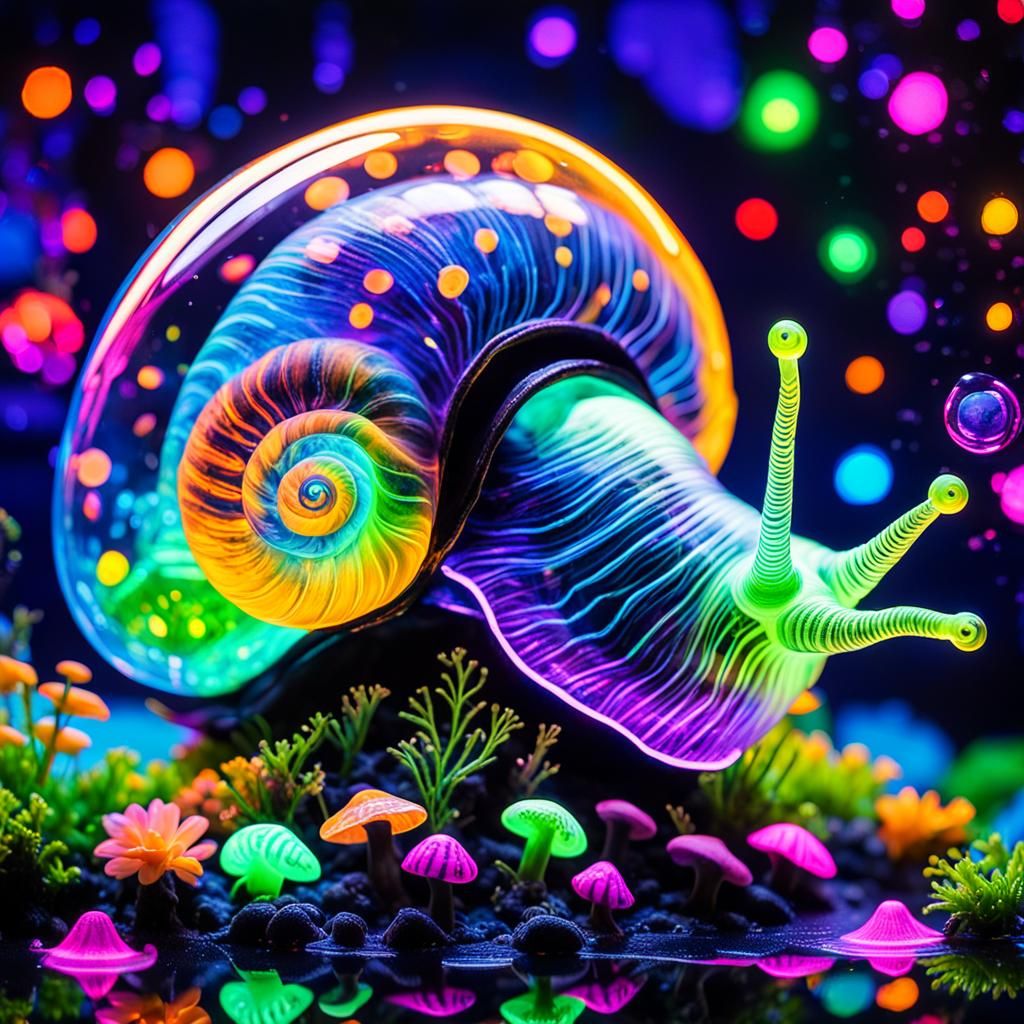 Fluorescent Snail with Miniature World, Psychedelic Art