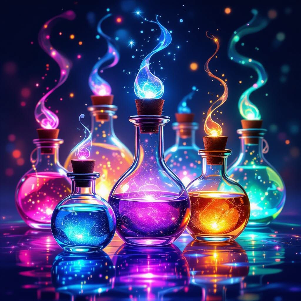 Sparkling Potions with Magical Iridescent Glow
