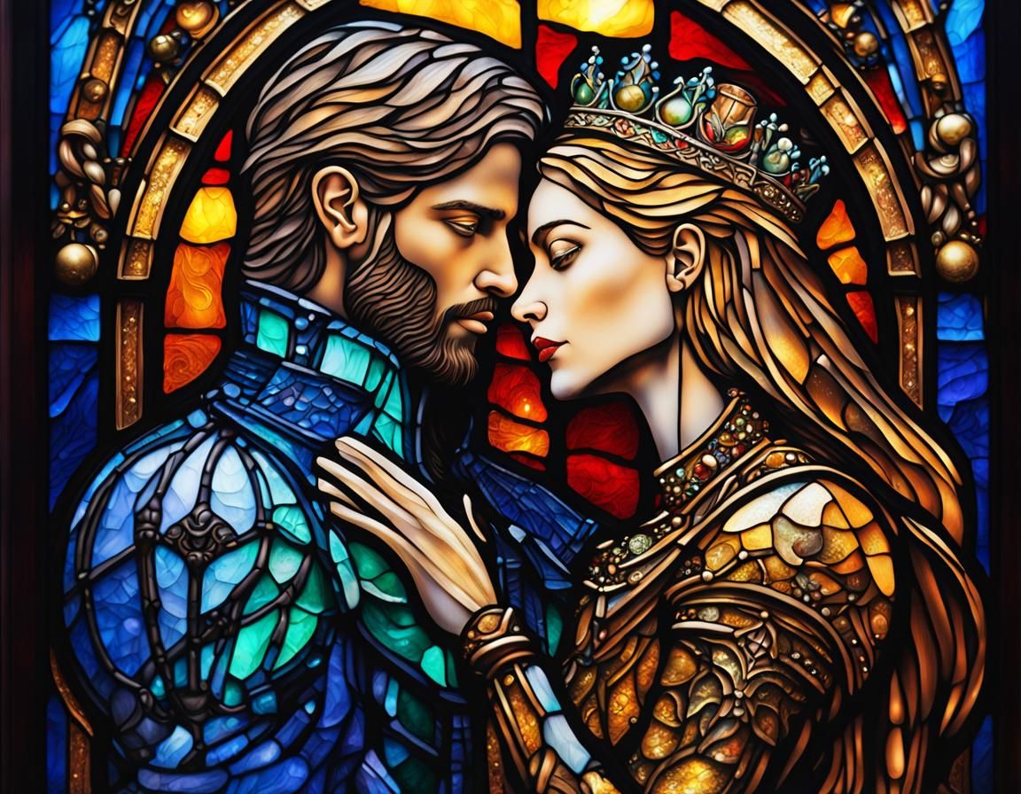 Christmas Stained Glass: Prince and Princess Embrace