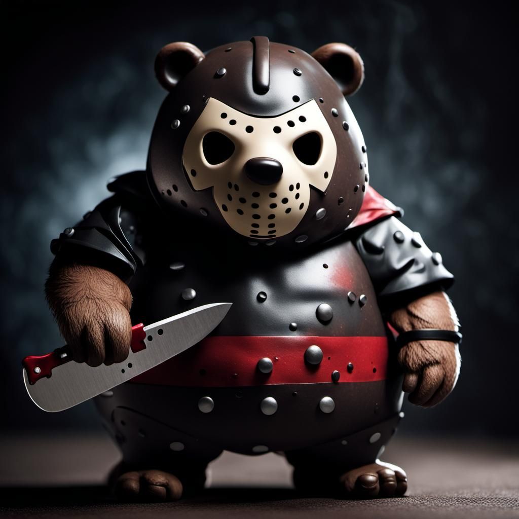 Chibi Obese Bear-Jason Voorhees Portrait in Darkness