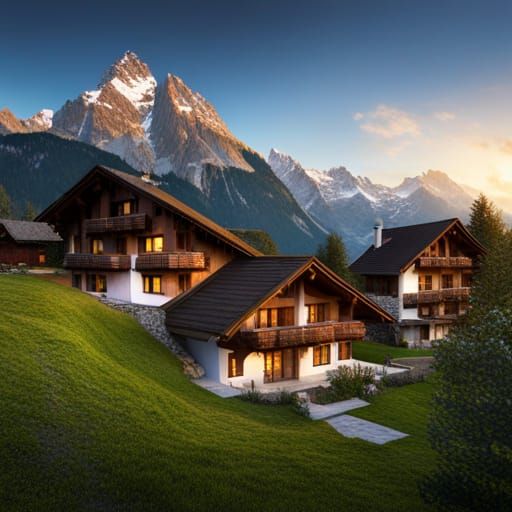 Photorealistic Switzerland Landscape with Chalets