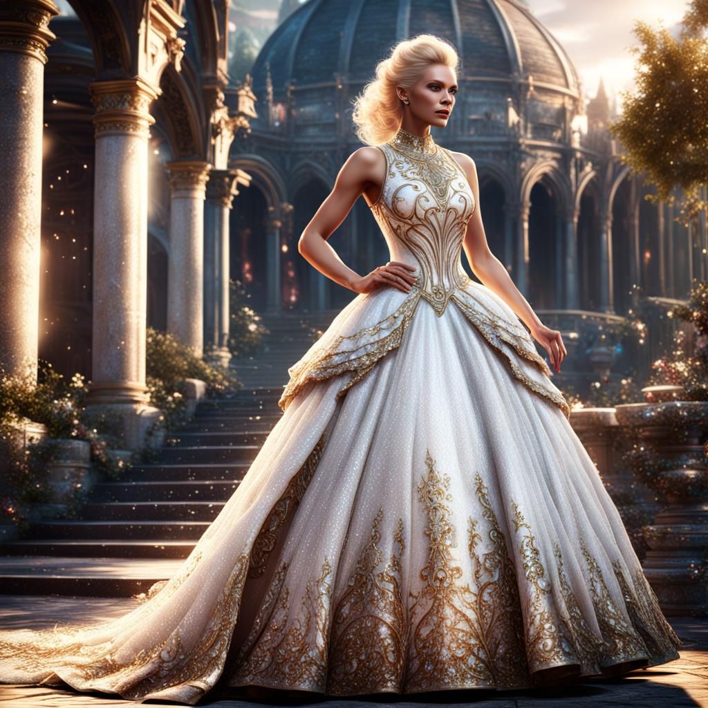 Blonde Lady in Sparkling White Ballgown, Fantasy Art