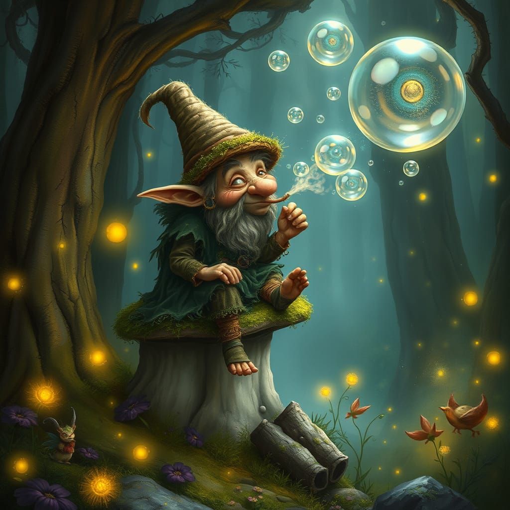 Enchanted Forest Troll Blowing Bubbles