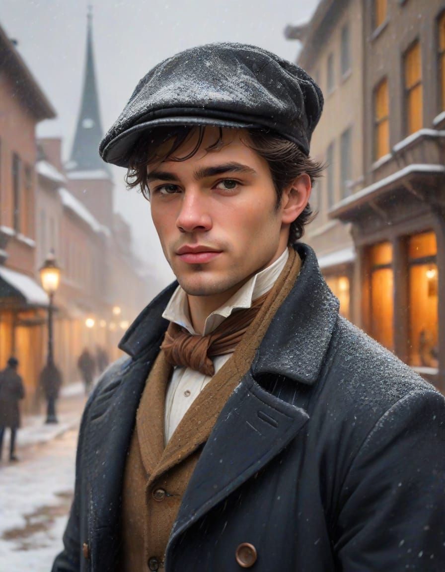 Serene 19th Century Couple Rush to Aid a Friend on a Snowy S...