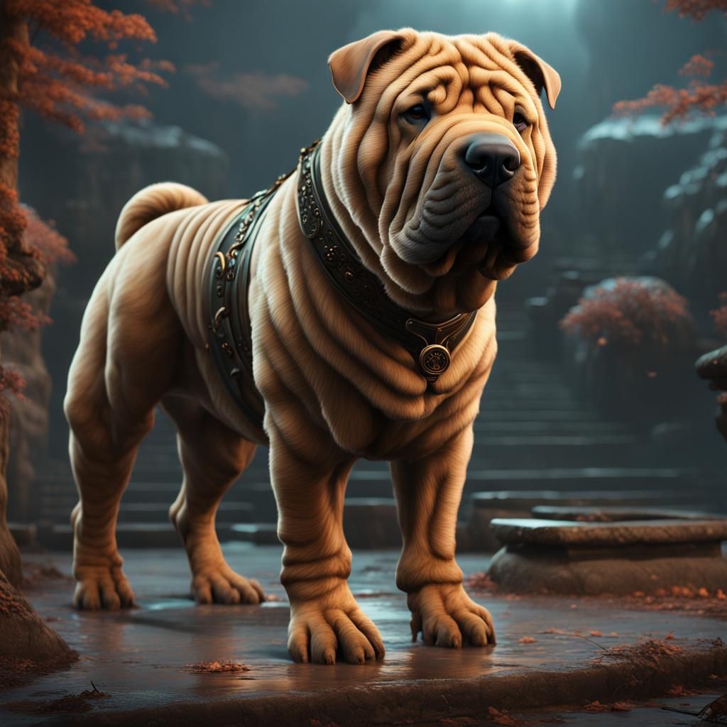 Detailed Matte Painting of a Chinese Shar Pei