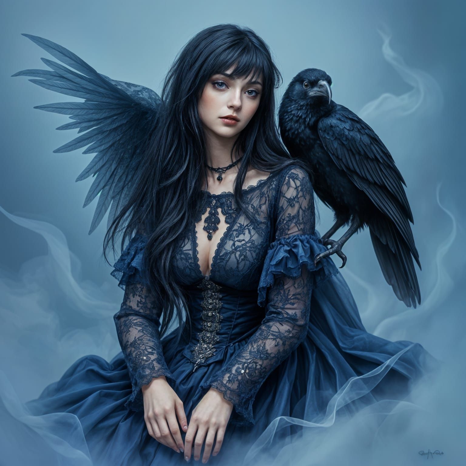 Gothic Beauty Amidst Swirling Mist