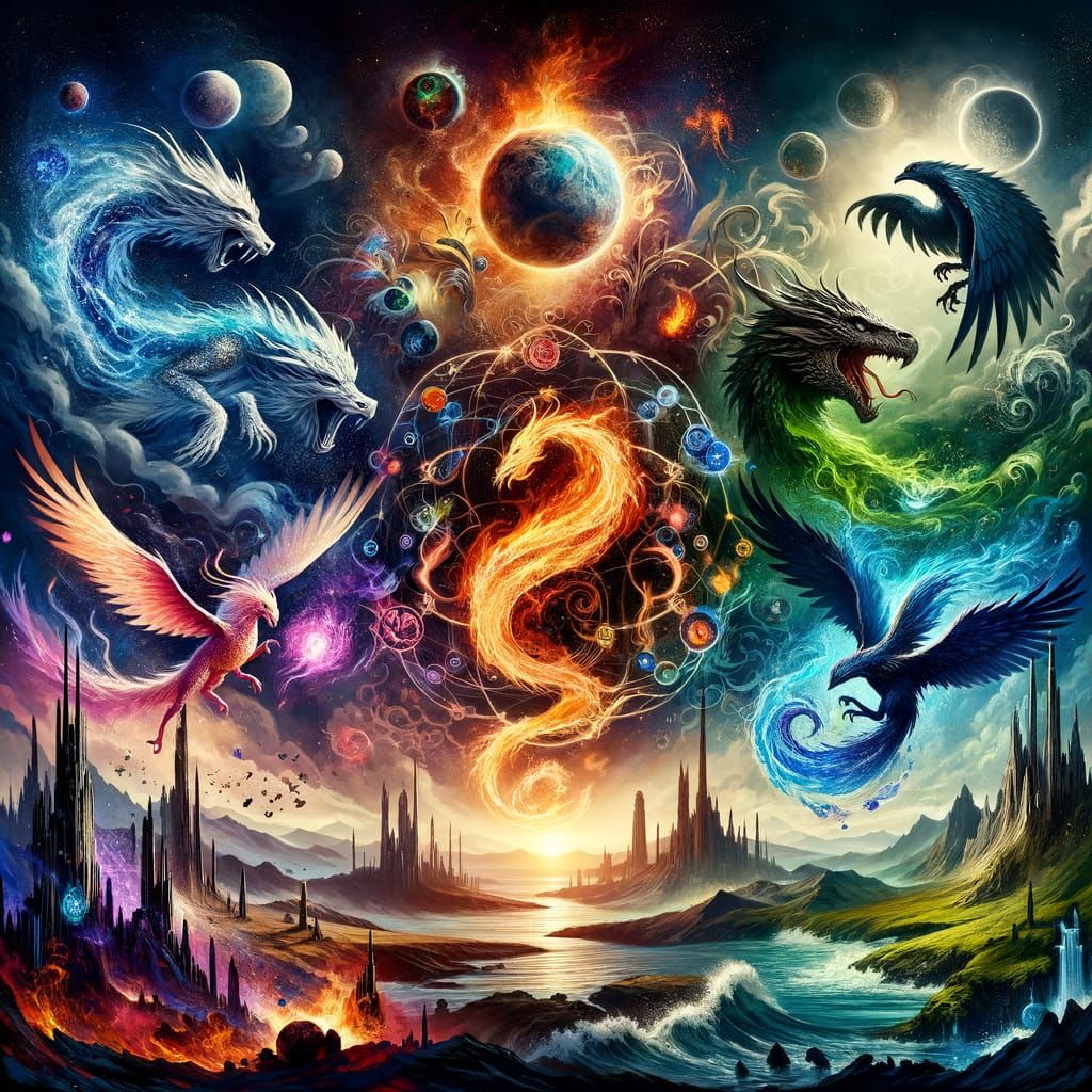 Ethereal Balance of the Four Elements in Cosmic Harmony