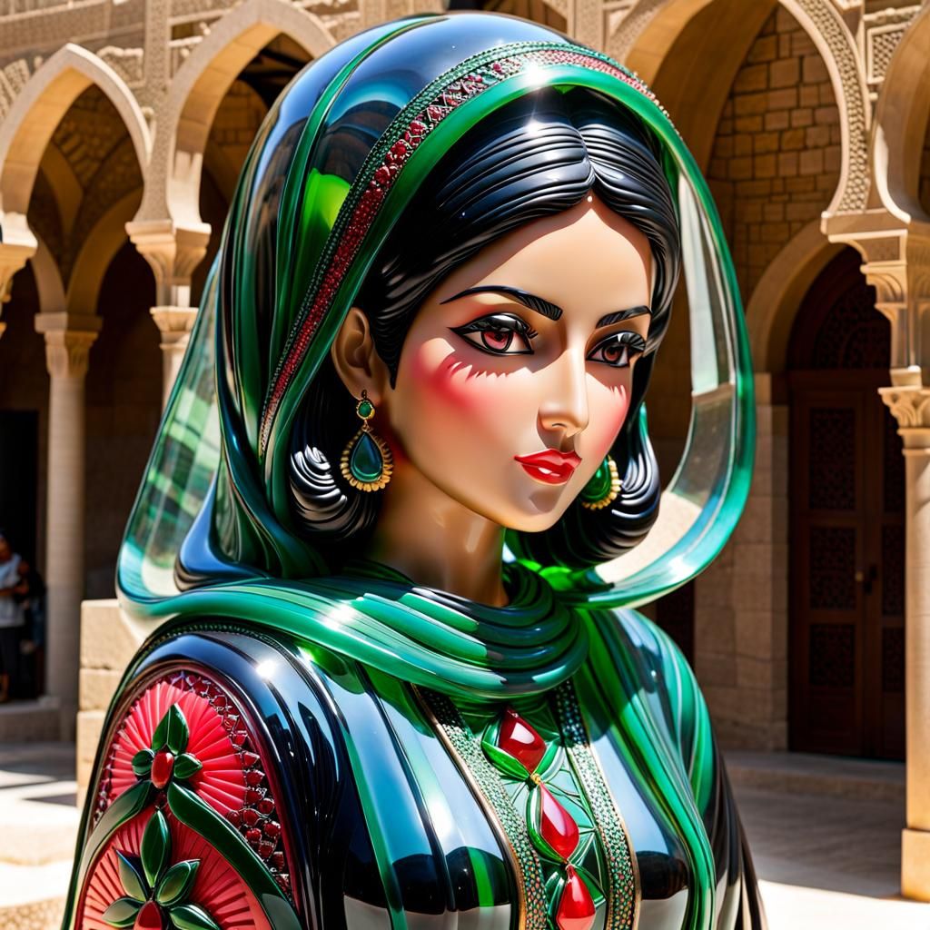 Palestinian Woman: Intricate Glass Sculpture Art
