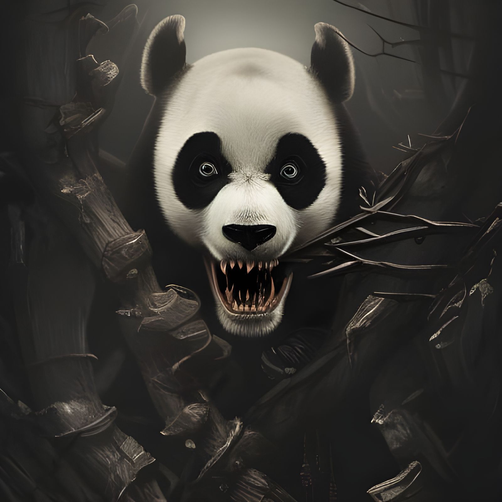 Monochromatic Panda Skeleton in Dark Fantasy Concept Art