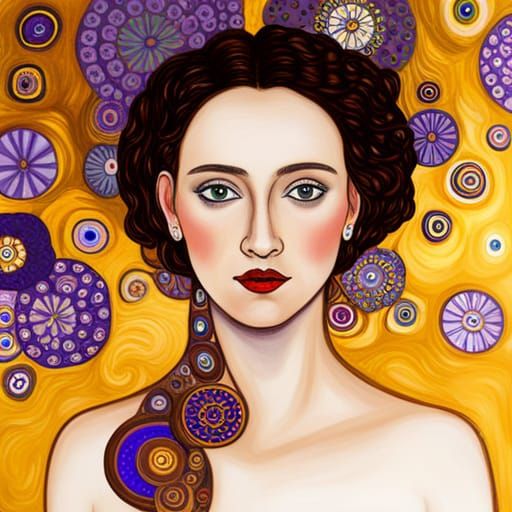 Elegant Portrait in Klimt Style with Glass Background