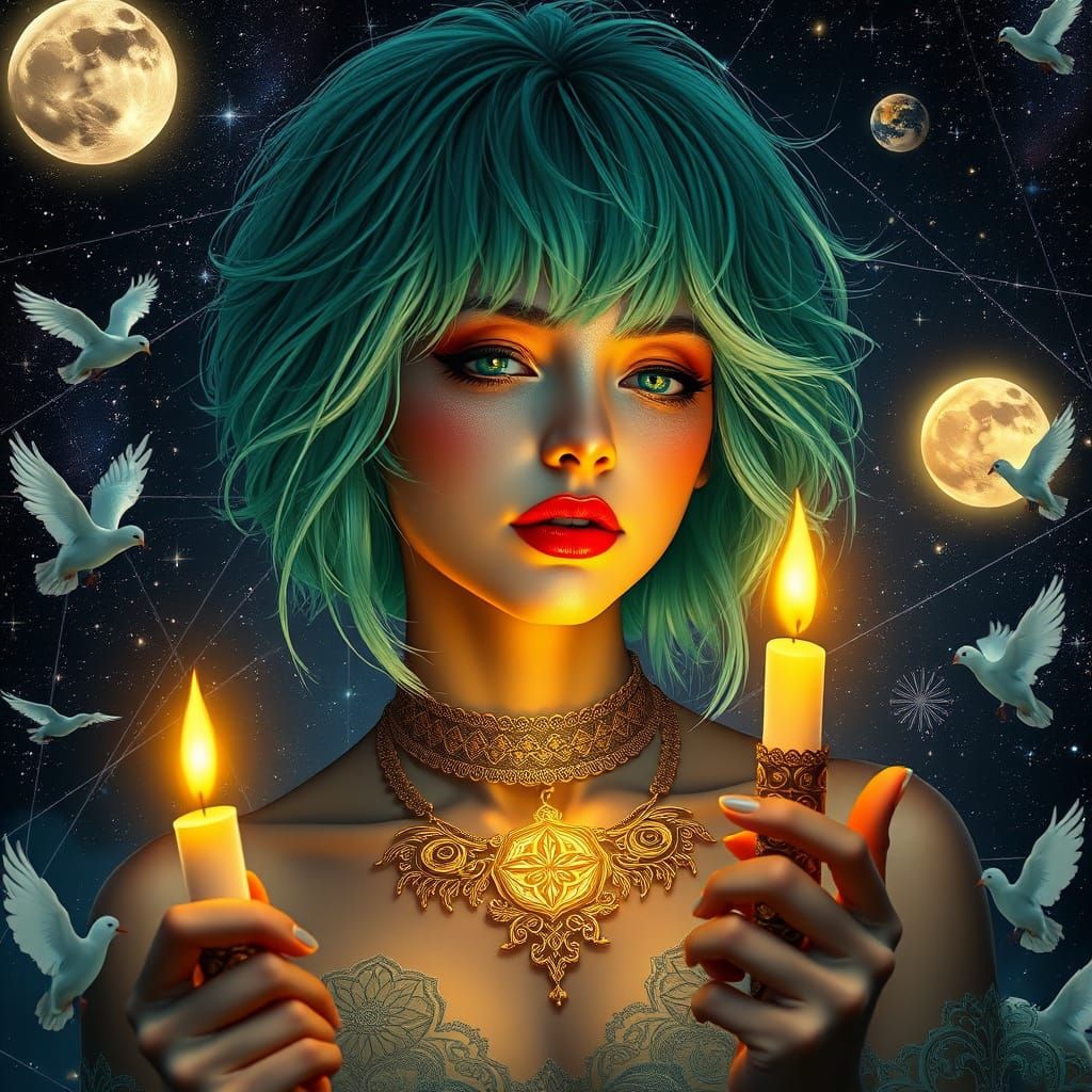 Dreamlike Portrait of a Woman in Cosmic Landscape