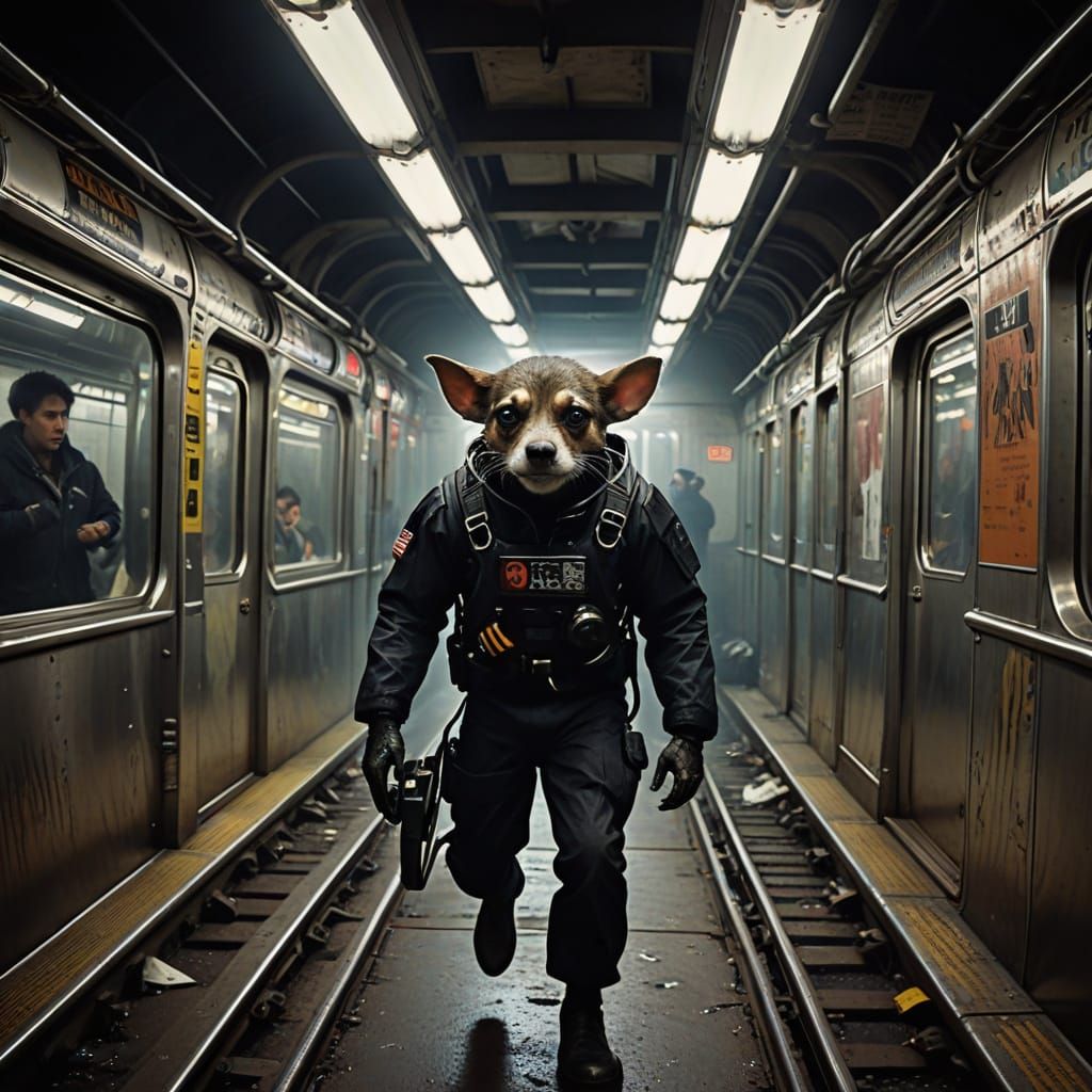 Man in Black Chases Alien in Subway