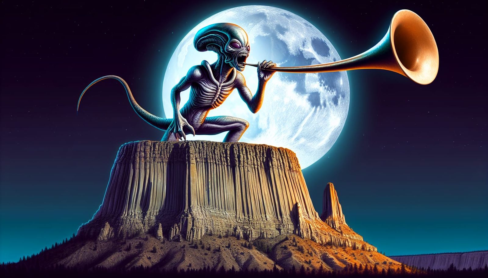 Alien Alpenhorn Serenade Under Full Moon