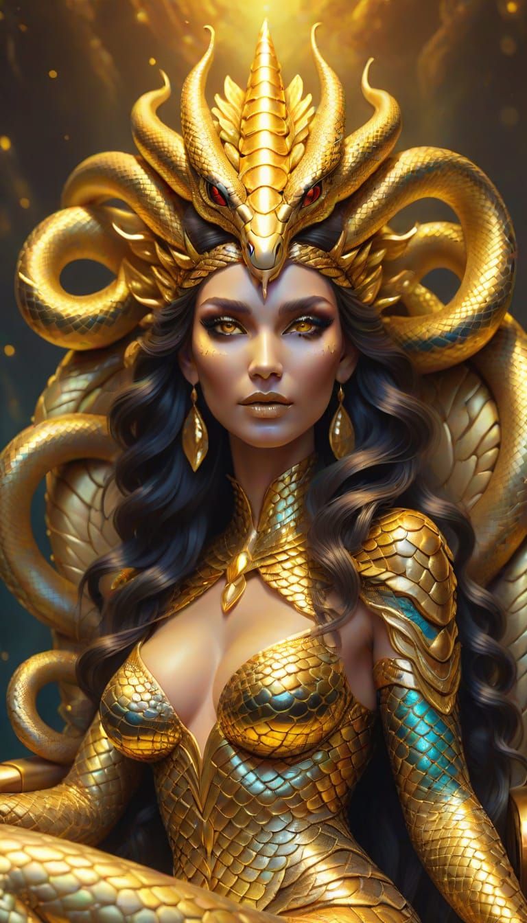 Surreal Goddess of Serpents in Vibrant Oil Painting Style