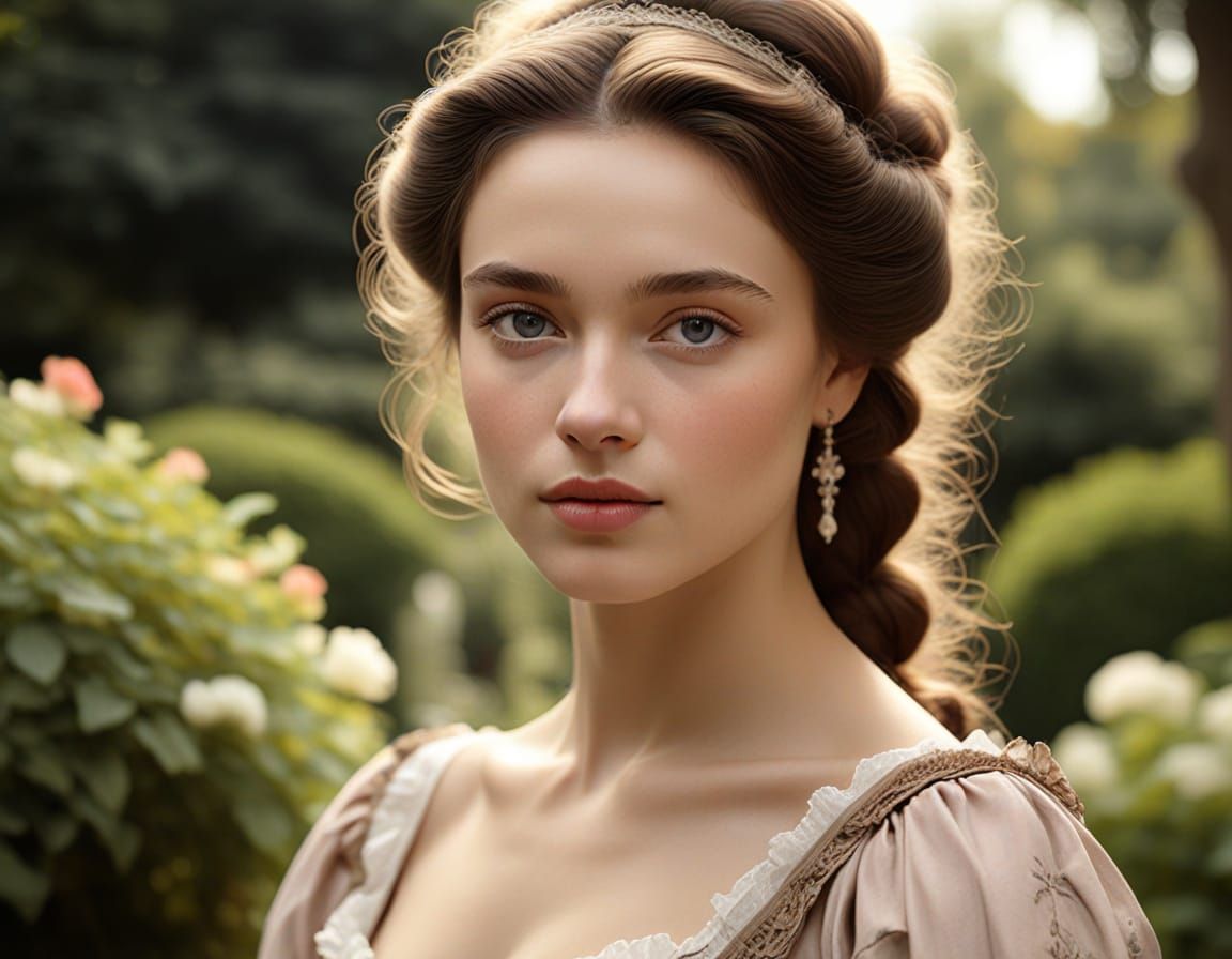 French woman from the XVIIIth century in the garden