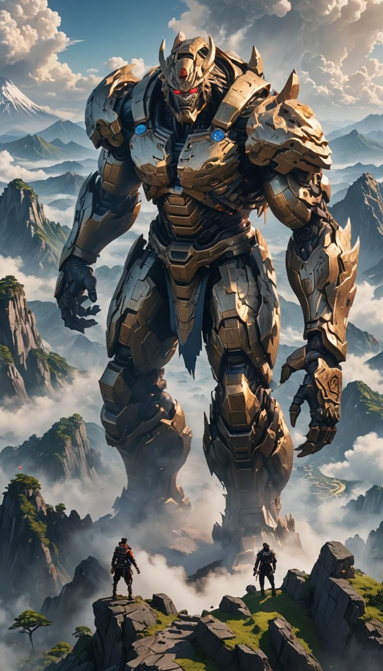 Giant Titan Dominates Mountain in Anime Style
