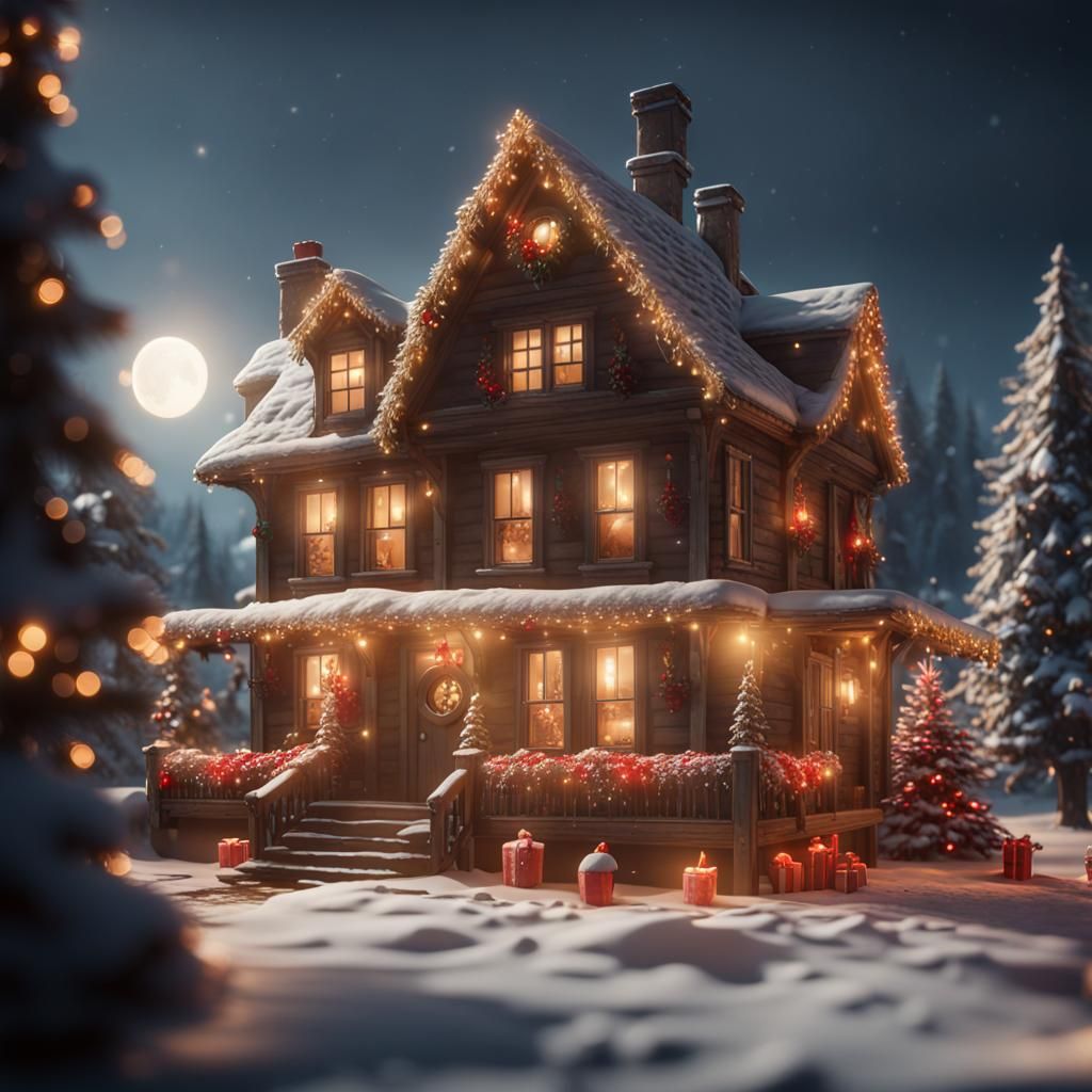 Festive Christmas House in 3D Game Style