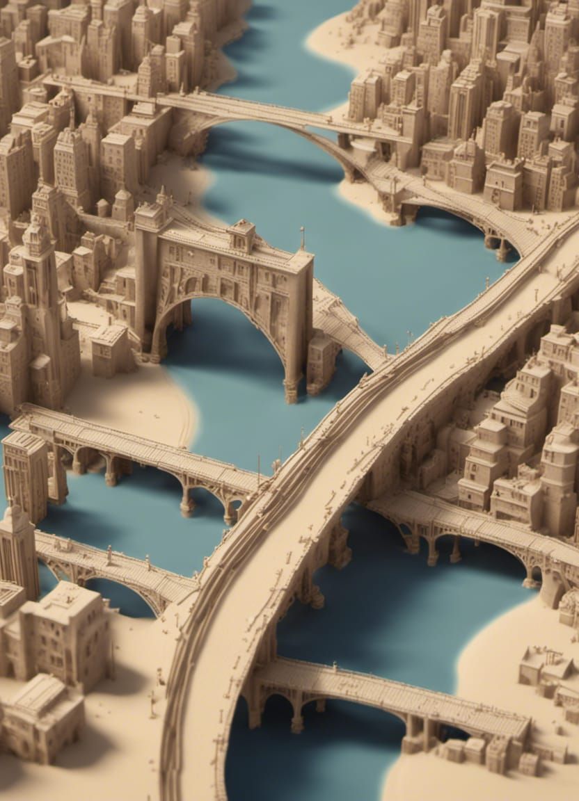 Sand Bridge Over Water in a City: 3D Render