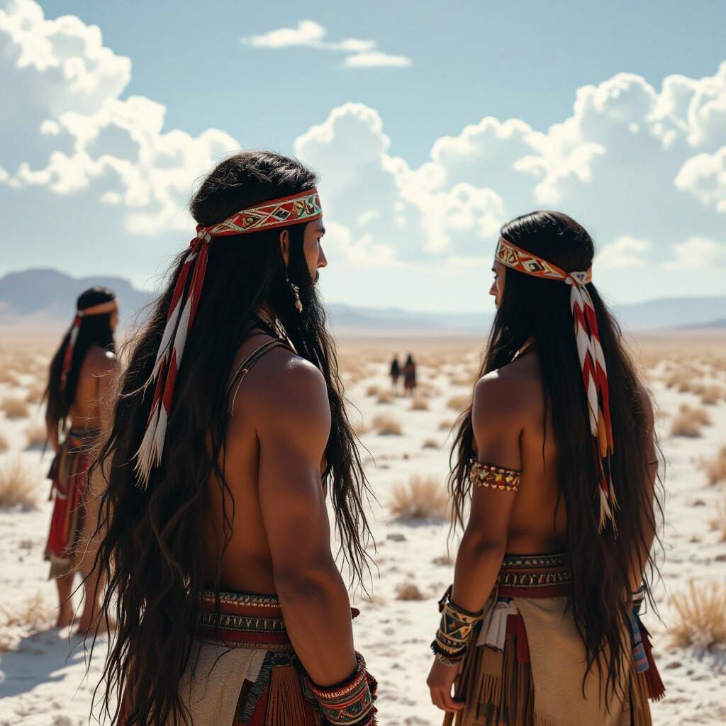 Indigenous People in Arid Landscape, Hyperrealistic Cinemati...