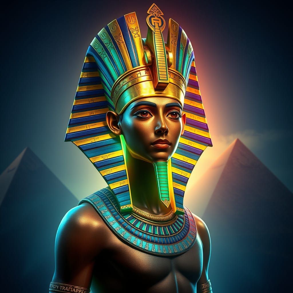 Egyptian Pharaoh Rules with Mystical Power in Vibrant Hierog...