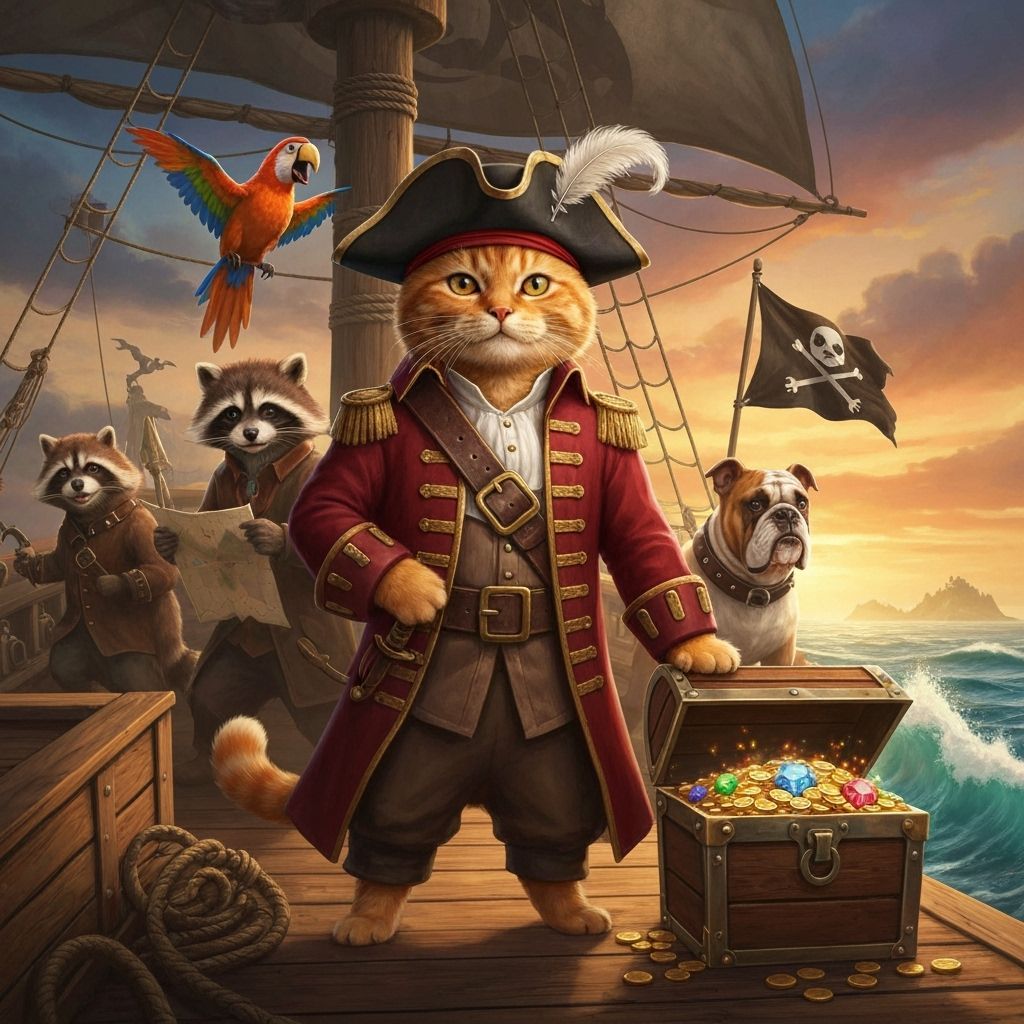 Orange Cat Pirate Captain on Ship Deck